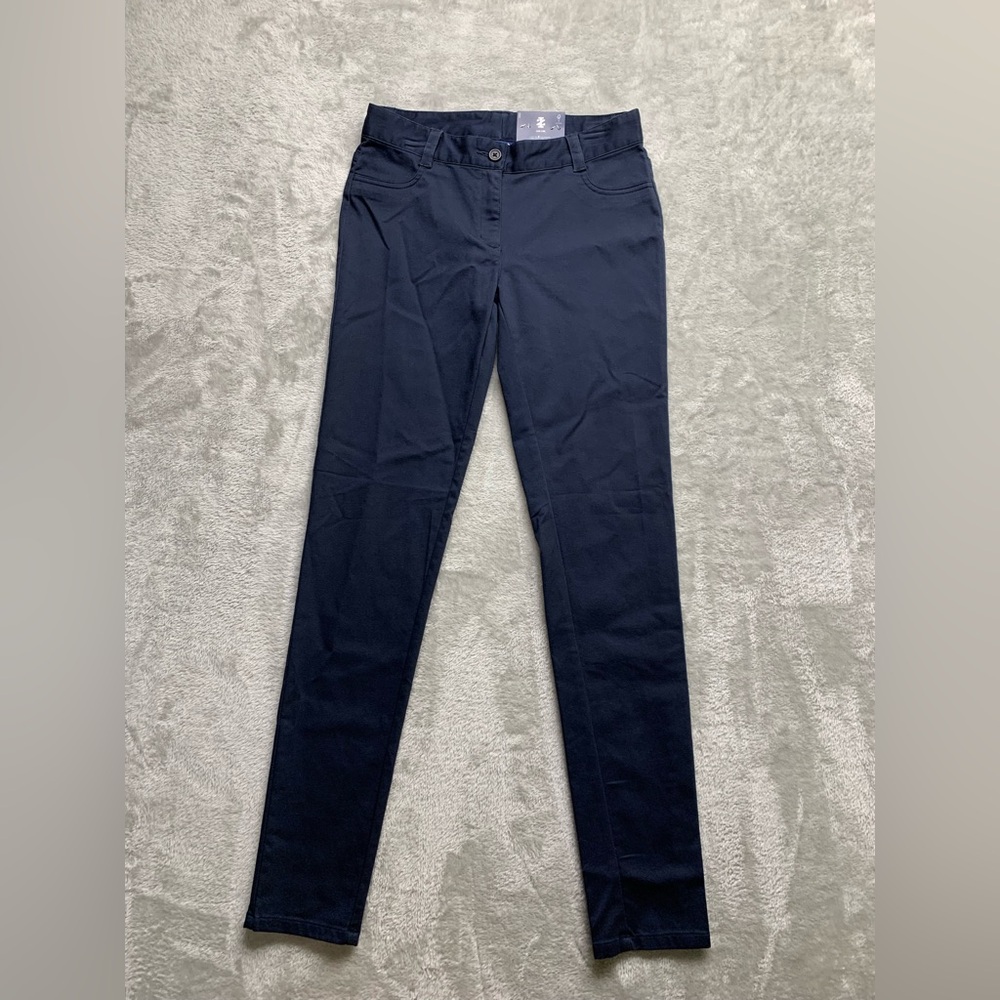 NWT IZOD School Uniform Pants Juniors Sz 1 Navy Blue Skinny Stretch (W736)